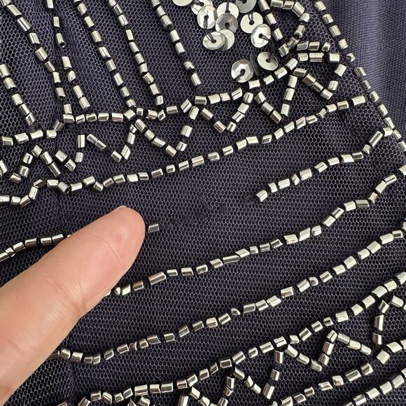 Marina Dress 12 Navy Sequin Rhinestone Maxi Floor Length Glam Gatsby Prom Gown - Picture 8 of 10